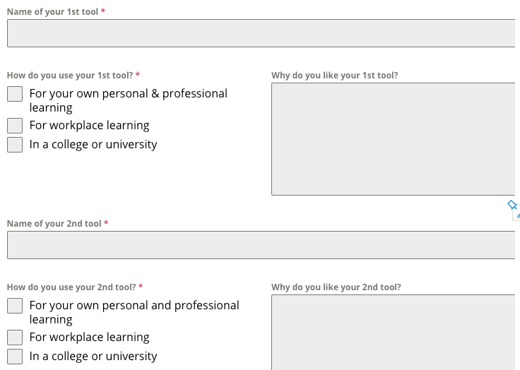 Snippet of the survey form for compiling the top tool list for 2020