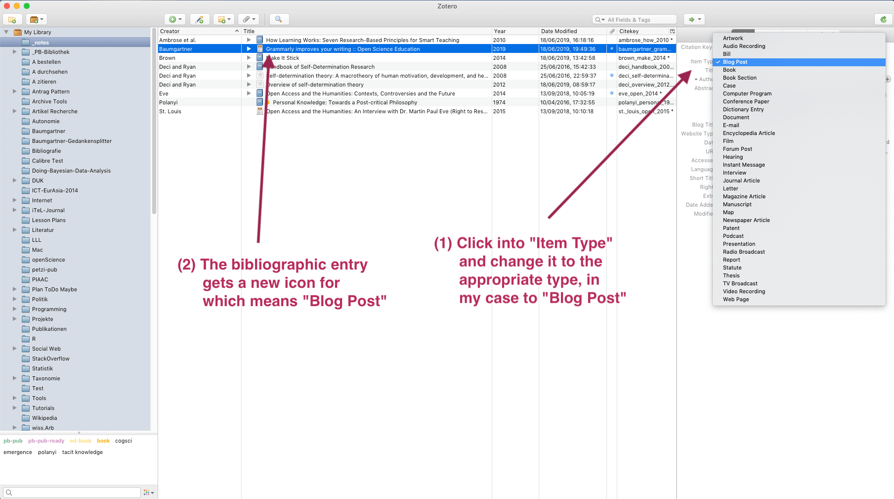 Annoted screenshot explains missing bibliographic information.